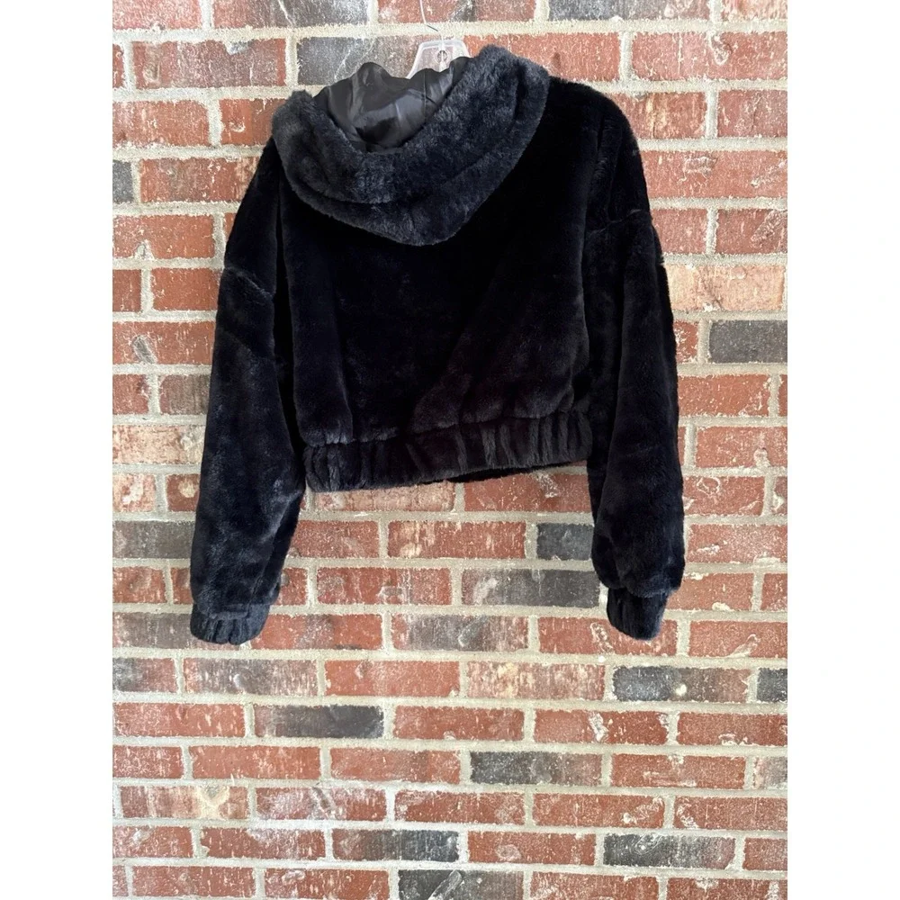 Fashion Nova‎ Womens Faux Fur Velvet Oversized Bomber Zip Jacket Black Medium